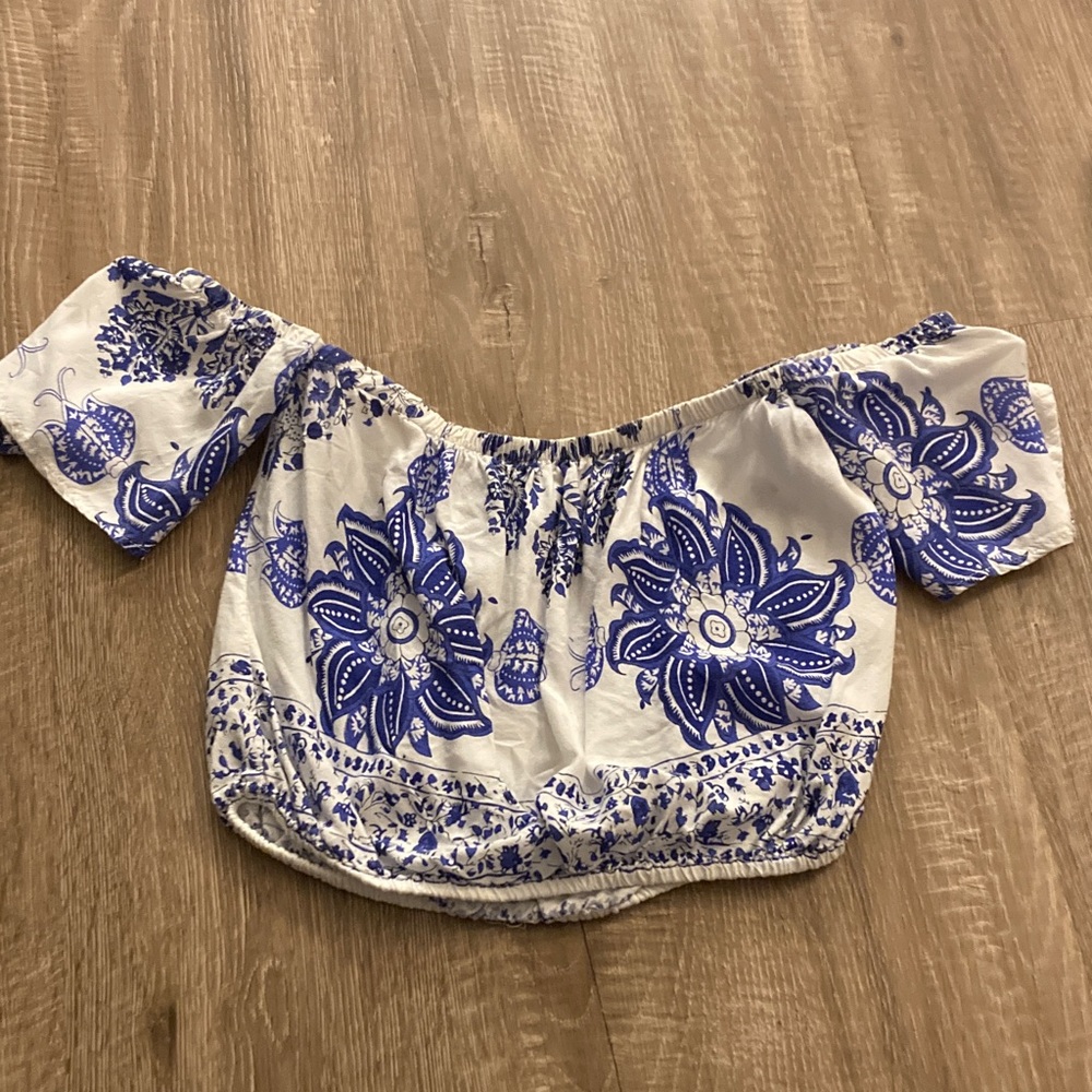 Charlotte Russe Blue and White Floral Crop Top